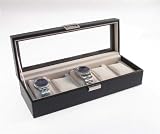 Black Leatherette 5 Watch Display Box Case New
