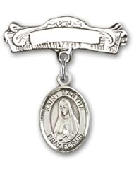 Sterling Silver Baby Badge with St. Martha Charm and Arched Polished Badge Pin