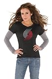 Portland Trail Blazers Black Women's Primary Logo Tri Blend Long Sleeve Layered T-Shirt- by Alyssa Milano