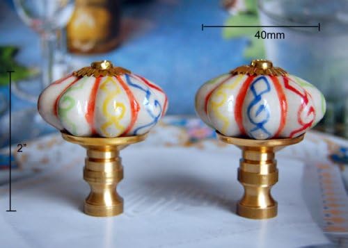 Set of 2 Hand-Painted Porcelain Pumpkin Lamp Shade Finials, Harp Toppers