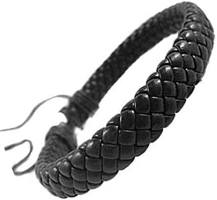 Linuo Men's Womens Braided Leather Rope Woven Wrap Surfer Cuff Bracelet (Black)