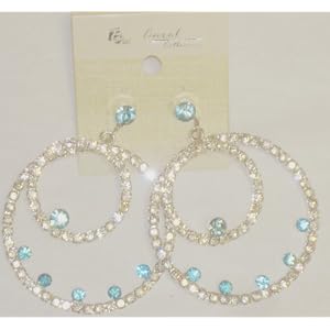 Genuine Gold Plated White and Blue Aquamarine Crystals Loaded Earrings