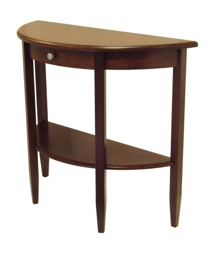 Winsome Wood Half Moon Hall Table with Drawer, Antique Walnut