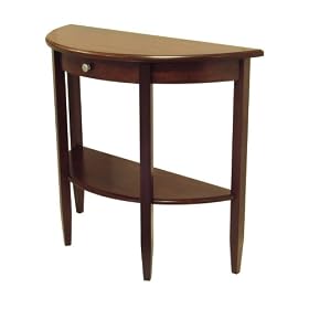 Winsome Wood Half Moon Hall Table with Drawer, Antique Walnut