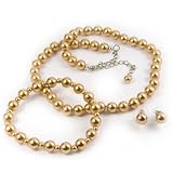 Champagne 8mm Glass Pearl Necklace, Bracelet and Earrings Set by Margot Townsend