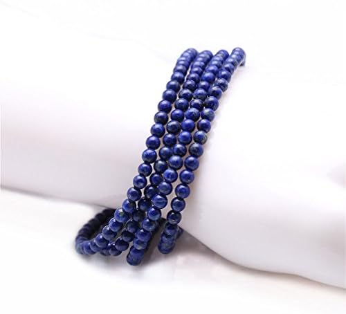 GSG 9 Stunning 4mm Round Stackable Lapis-lazuli Bead Stretchy Bracelet / Necklace 28"