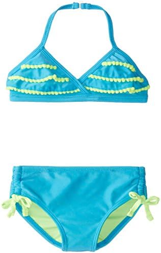 Jantzen Little Girls' 2 Piece Pom Pom Trim Bikini, Blue, 6