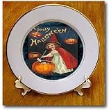 Vintage Halloween Girl and Jack o Lantern - 8 Inch Porcelain Plate