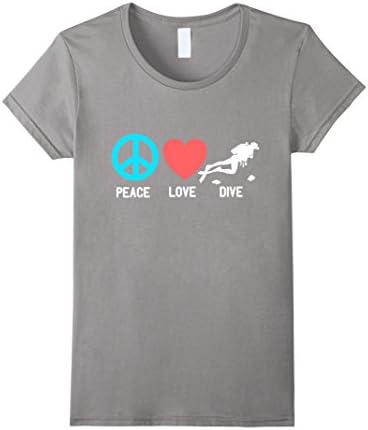 Women's Scuba Diving T-Shirt Peace Love Dive Funny Shirt XL Slate