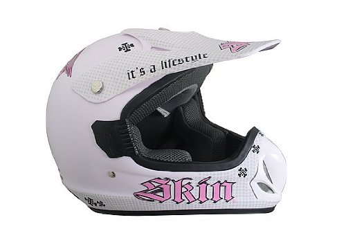 Skin The Lid White and Pink Motocross Helmet 
