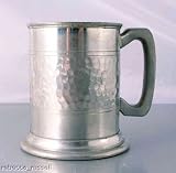 Review tankard  / Glass Bottomed Beaten Sheffield Pewter 1/2 Pint Tankard