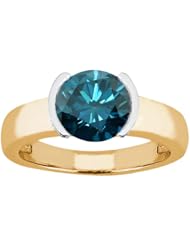 1.10 Ct Round Blue SI1/SI2 Diamond 18K Yellow Gold Ring