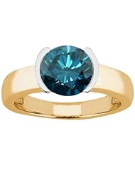 0.80 Ct Round Blue SI1/SI2 Diamond 18K Yellow Gold Ring