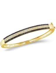 Black and White Round Diamond Channel Set Bangle Bracelet 14k Yellow OR White Gold (1.34 cttw)