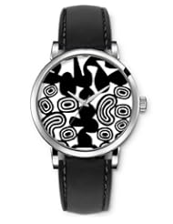 SPRAWL Aanalog Fashion Series Silver Ladies Watches of Genuine Black Leather Strap,Unique Wrist Watch for Women Girls Designed with Black irregular shapes