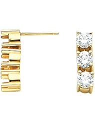 14K Yellow Gold Three-Stone Diamond Earrings - 0.95 Ct. -- LIFETIME WARRANTY