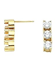 14K Yellow Gold Three-Stone Diamond Earrings - 2.40 Ct. -- LIFETIME WARRANTY