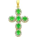 14 karat yellow gold genuine diamond and emerald cross charm