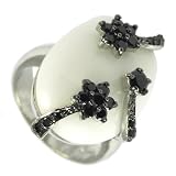 White Onyx & Black CZ Star Antique Ring