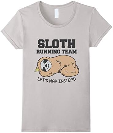 Women's Sloth Running Team Funny cute animal Tee Shirt Medium Silver
