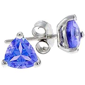 0.65 cttw 4.5mm. Genuine Trilliontanzanite Earrings - 14kt White Gold by Finejewelers