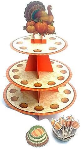 Harvest Baking Bundle of 3 Items: 3 Tier Cupcake Stand, (24) Pumpkin Pattern Toothpicks, (24) Cupcake Cups