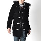 【AUTHENTIC】ベルベット・ファイヤーマンコート（フード＆ファー着脱・メタルバックル・メンズジャケット）：ブラックM(10K316N)