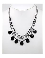 Japanese silk cord Onyx Necklace In Zinc