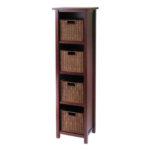 Winsome Milan 5-piece Set - 4-shelf Wood Cabinet with 4 Small Baskets On Sale