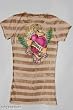 Ankh Royalty Beige/Brown Stripe Crystalled Crown Roses Wings Heart Amore Short Sleeve Tee Shirt