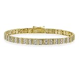 18K Gold over Sterling Silver Diamond Accent Vertical Rectangle Link Bracelet