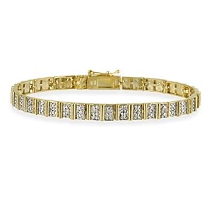18K Gold over Sterling Silver Diamond Accent Vertical Rectangle Link Bracelet
