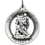 Sterling Silver Round Saint Christopher Pendant. Medal With 24 Inch Chain | Size/Info