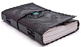 QualityArt Handmade Leather Journal Notebook Mother's Day Gift Black Diary Sketchbook Travel Blank Book 9x5 Inches Turquoise Stone Stitched