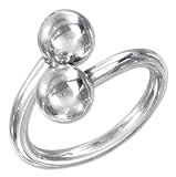 STERLING SILVER HIGH POLISH BYPASS RING WITH BALL ENDS