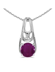 10k White Gold Round Ruby And Diamond Pendant with 16" Chain