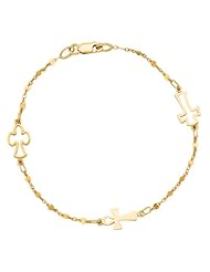 14K Yellow Gold 7.0" Polish Cable Chain And Lobster Clasp And Station Open Cross Symbolic Bracelet