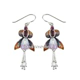 Fuchsia Enameled Earrings Sterling Silver Brown
