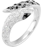 Uncommon Black Spinel & 1/10 ct tw Diamond Snake Ring skillfully set in Sterling Silver