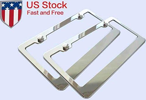 2Pcs Chrome 100% Stainless Steel Polish Mirror License Plate Frame with Screw Caps