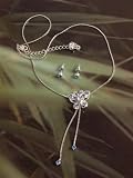Fashion necklace and earring set design 643 blue diamante encrusted butterfly pendant