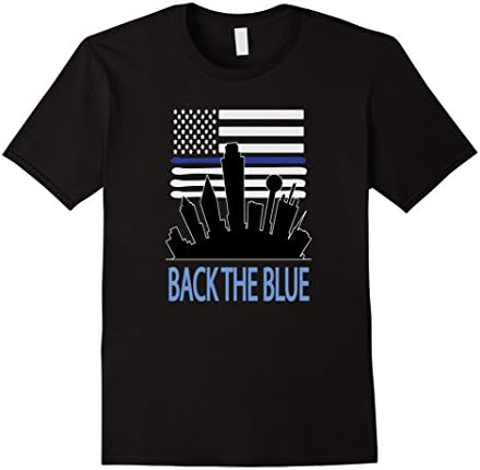 Men's Back the Blue Dallas City Skyline Honorary Tshirts 1 2XL Black