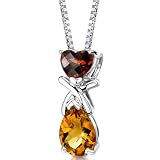 Irresistible Allure: Sterling Silver Rhodium Finish 2.50 carats Multishape Garnet and Citrine Pendant with 18 inch Silver Necklace