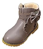 EOZY 可愛い 秋冬 子供靴 ブーツ キッズ 女の子 ショート丈 ベビー フラットシューズ 女児 ガールズ 蝶結び 合皮 裏ボア 防寒 履きやすい グレー 16.5cm