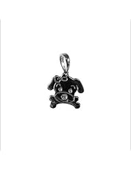 14k White Gold, Puppy Dog with Bone Pendant Charm 12mm Wide