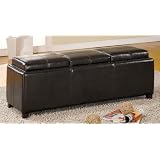 Bonded Leather Storage Bench with Flip Top Trays