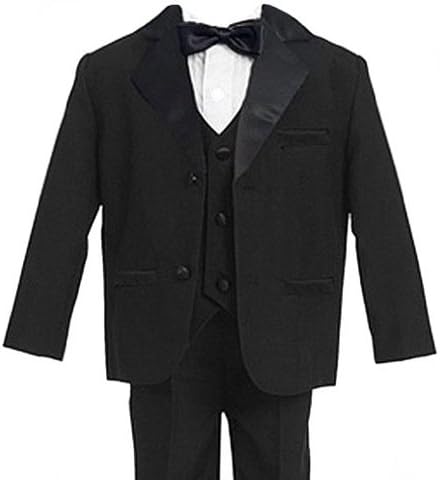 Infant Kids Baby Boys 5 Piece Deluxe Black Tuxedo Suit