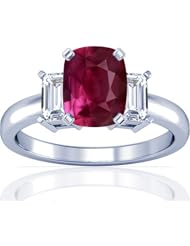 Platinum Cushion Cut Ruby Three Stone Ring