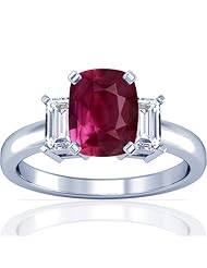 18K White Gold Cushion Cut Ruby Three Stone Ring