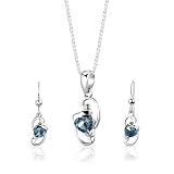 Sterling Silver 2.00 carats total weight Heart Shape London Blue Topaz Pendant Earrings and 18 inch Necklace Set